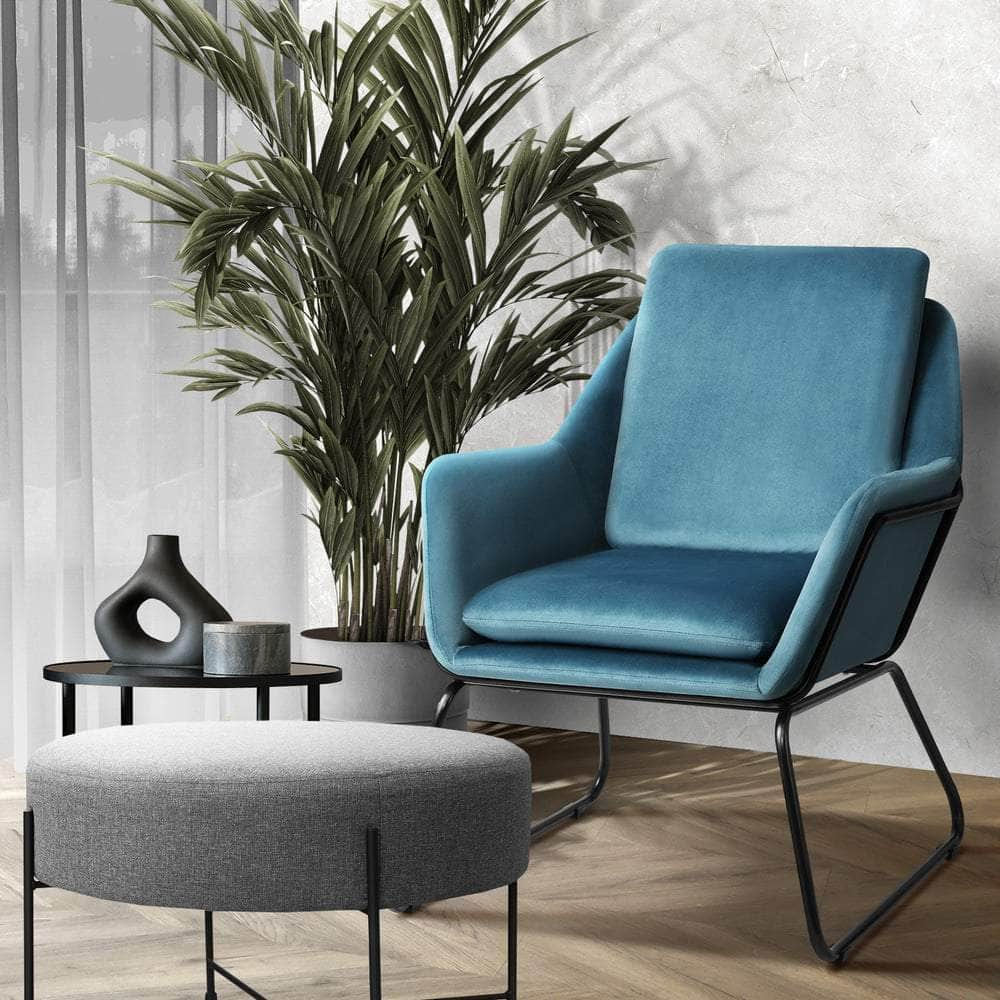 Armchair Velvet Accent Chairs Tub Chair Sofa Lounge Upholstered Blue/Grey