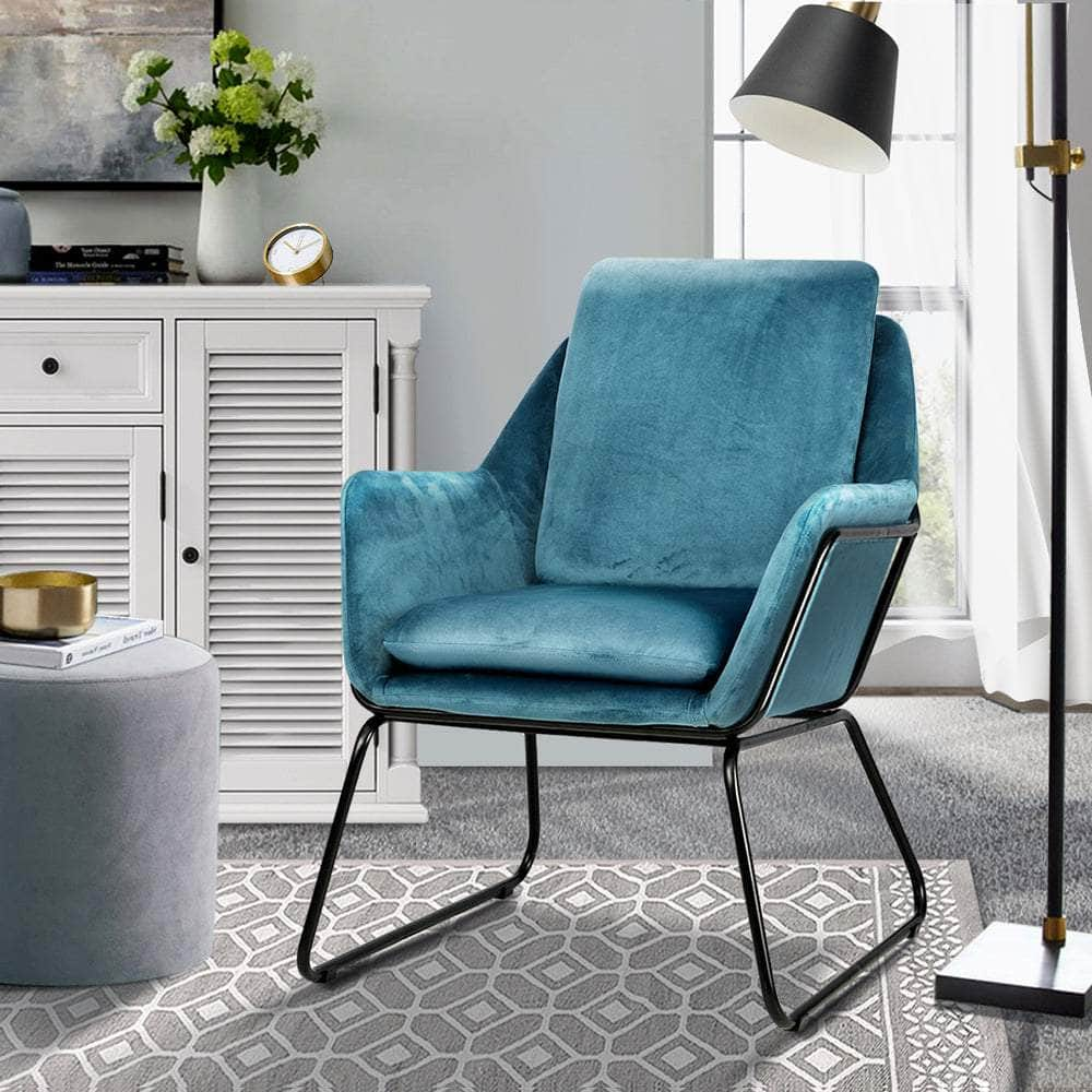 Armchair Velvet Accent Chairs Tub Chair Sofa Lounge Upholstered Blue/Grey