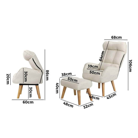 Armchair wit Stool, Home Lounge with 360 Swivel Seat and 145 Recline Beige