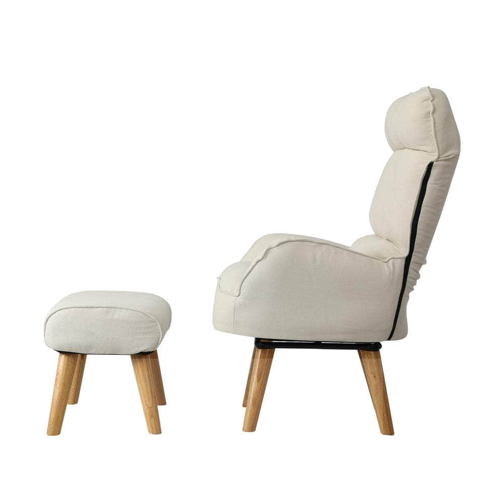 Armchair wit Stool, Home Lounge with 360 Swivel Seat and 145 Recline Beige