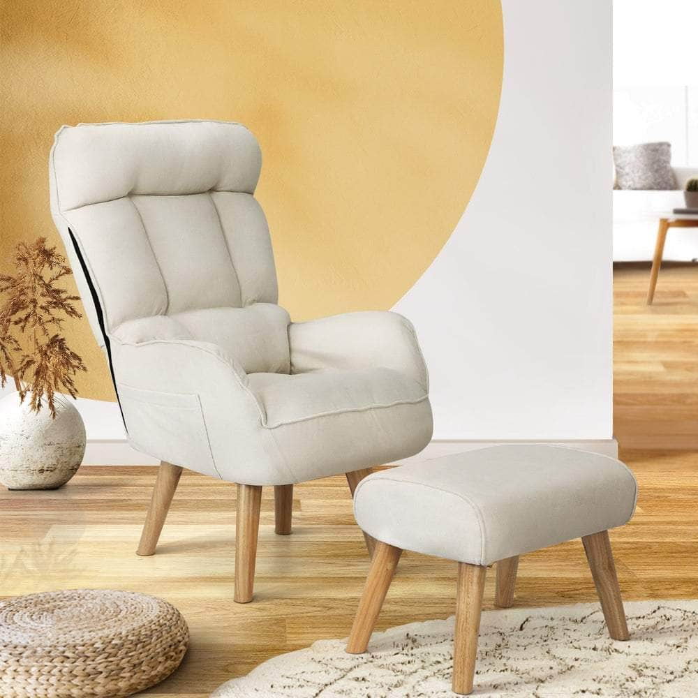 Armchair wit Stool, Home Lounge with 360 Swivel Seat and 145 Recline Beige