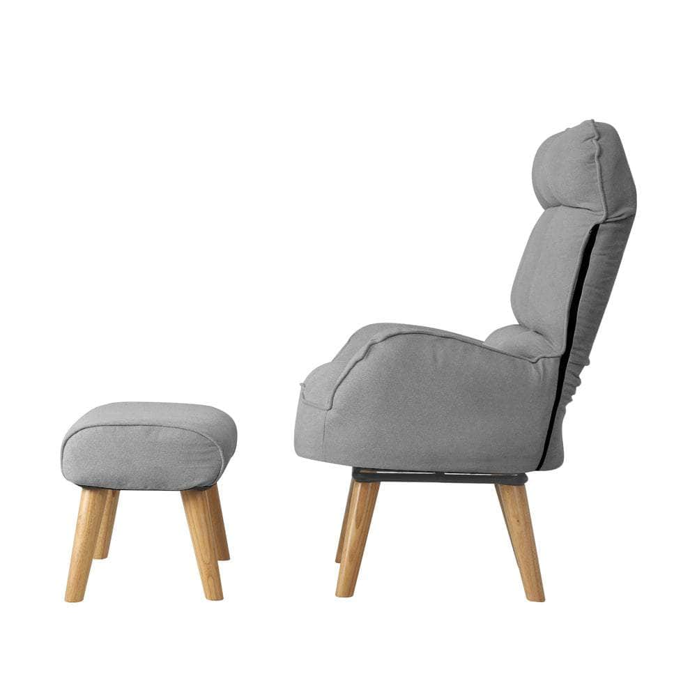 Armchair wit Stool, Home Lounge with 360 Swivel Seat and 145 Recline Grey