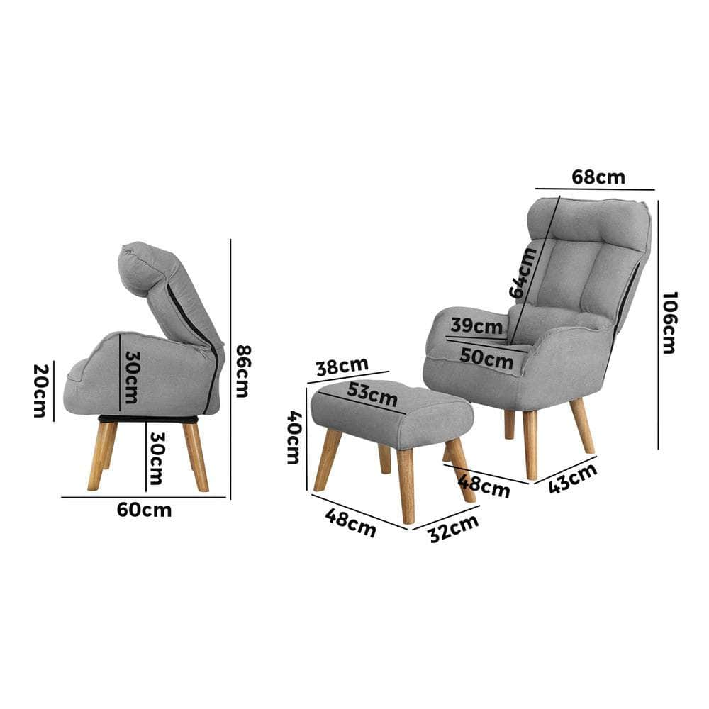 Armchair wit Stool, Home Lounge with 360 Swivel Seat and 145 Recline Grey