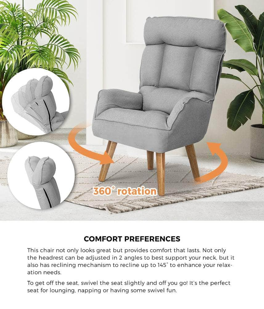 Armchair wit Stool, Home Lounge with 360 Swivel Seat and 145 Recline Grey