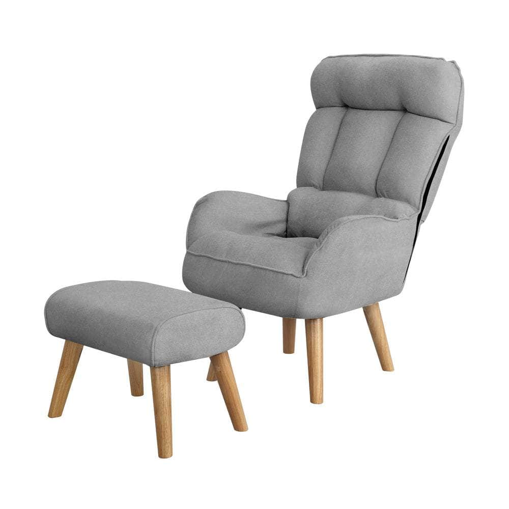 Armchair wit Stool, Home Lounge with 360 Swivel Seat and 145 Recline Grey