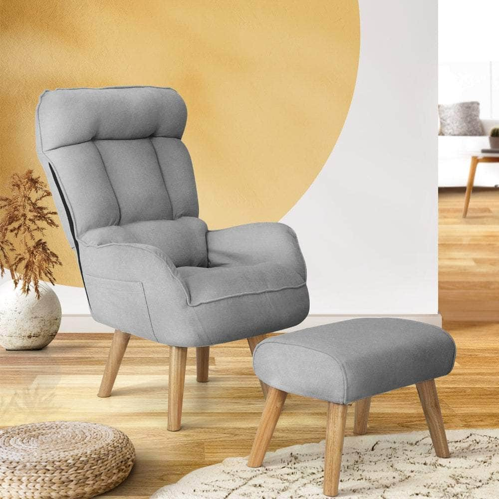 Armchair wit Stool, Home Lounge with 360 Swivel Seat and 145 Recline Grey