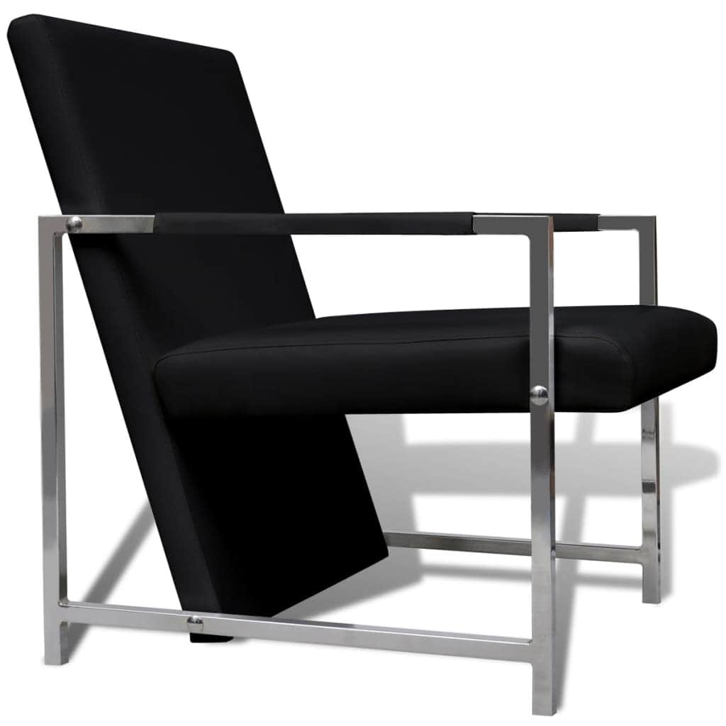 Armchair with Chrome Feet Black Leather