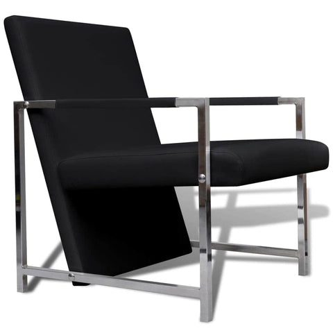 Armchair with Chrome Feet Black Leather