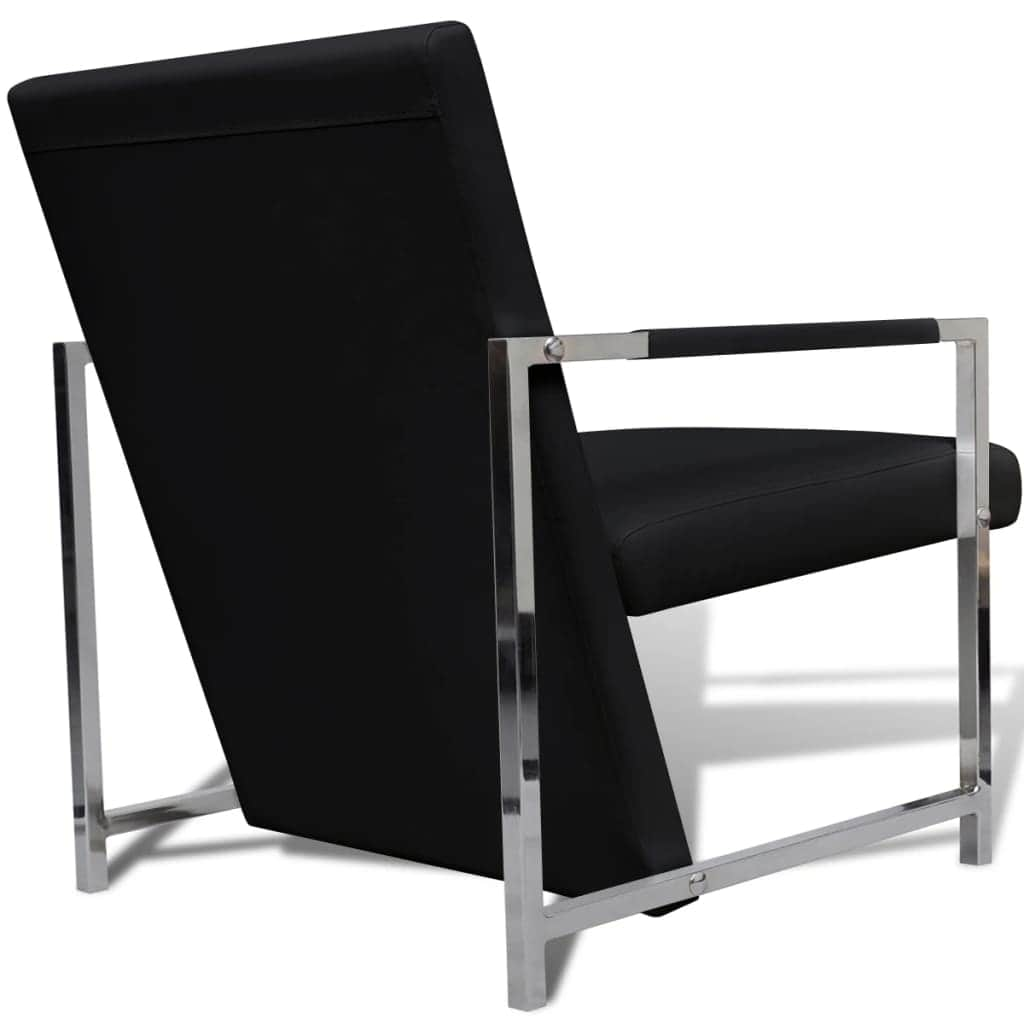 Armchair with Chrome Feet Black Leather