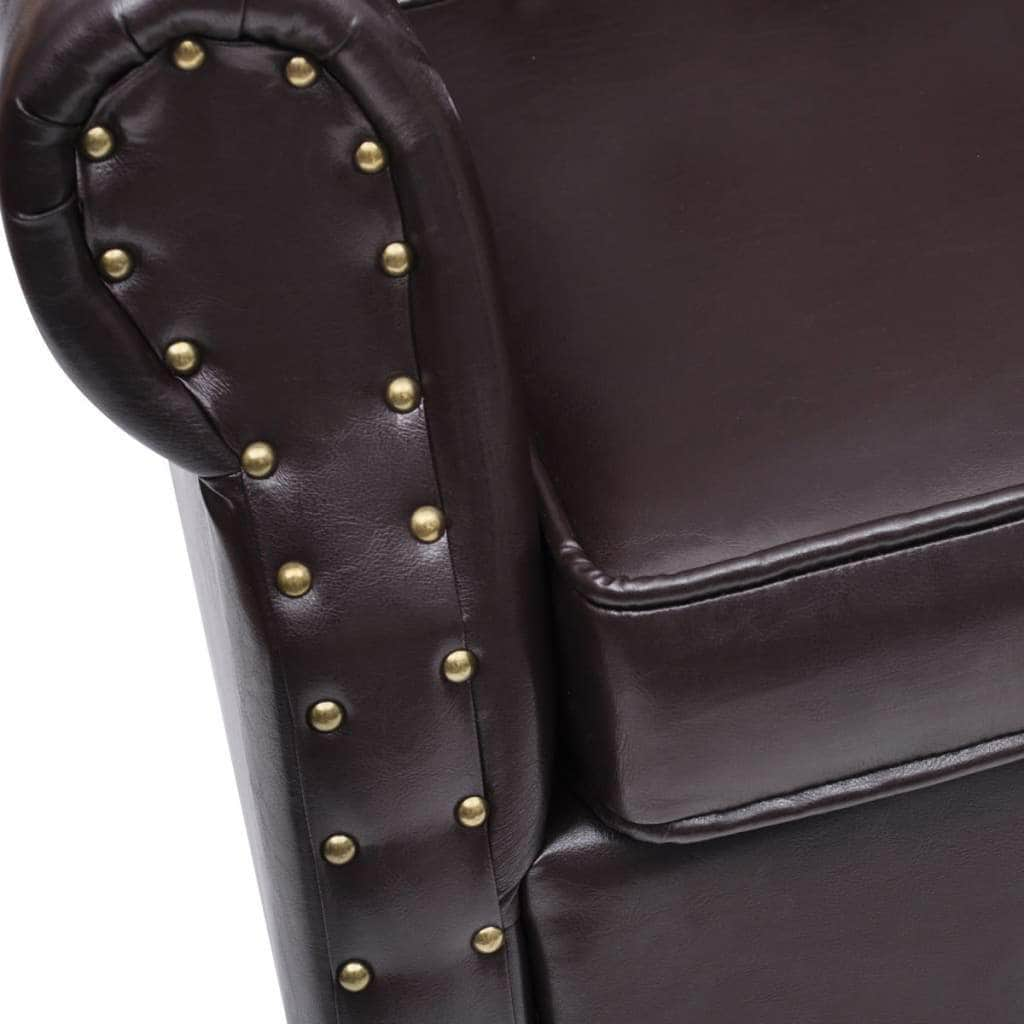 Armchair with Footstool Dark Brown Leather