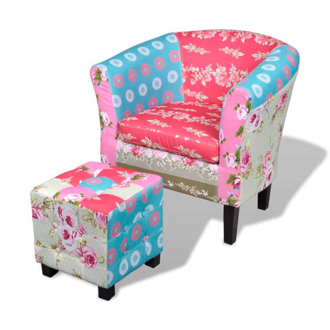 Armchair with Footstool Patchwork Design Fabric