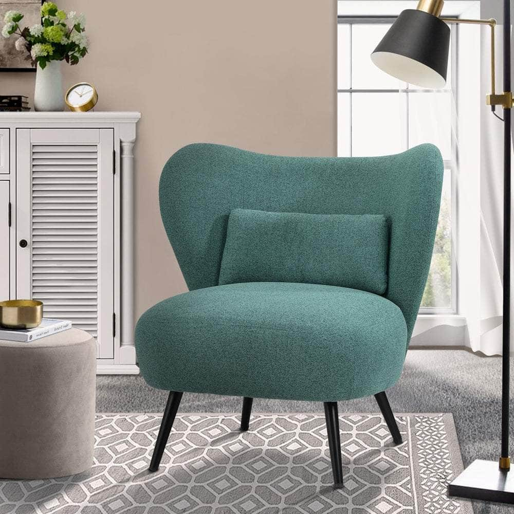 Armchair with Lumbar Pillow Wingback Polyester linen Green