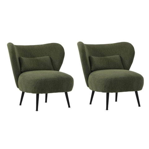 Armchair with Lumbar Pillow Wingback Velvet Green