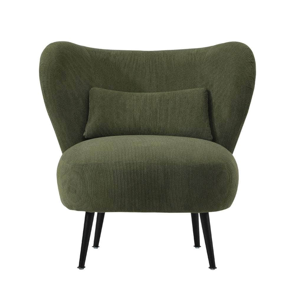 Armchair with Lumbar Pillow Wingback Velvet Green