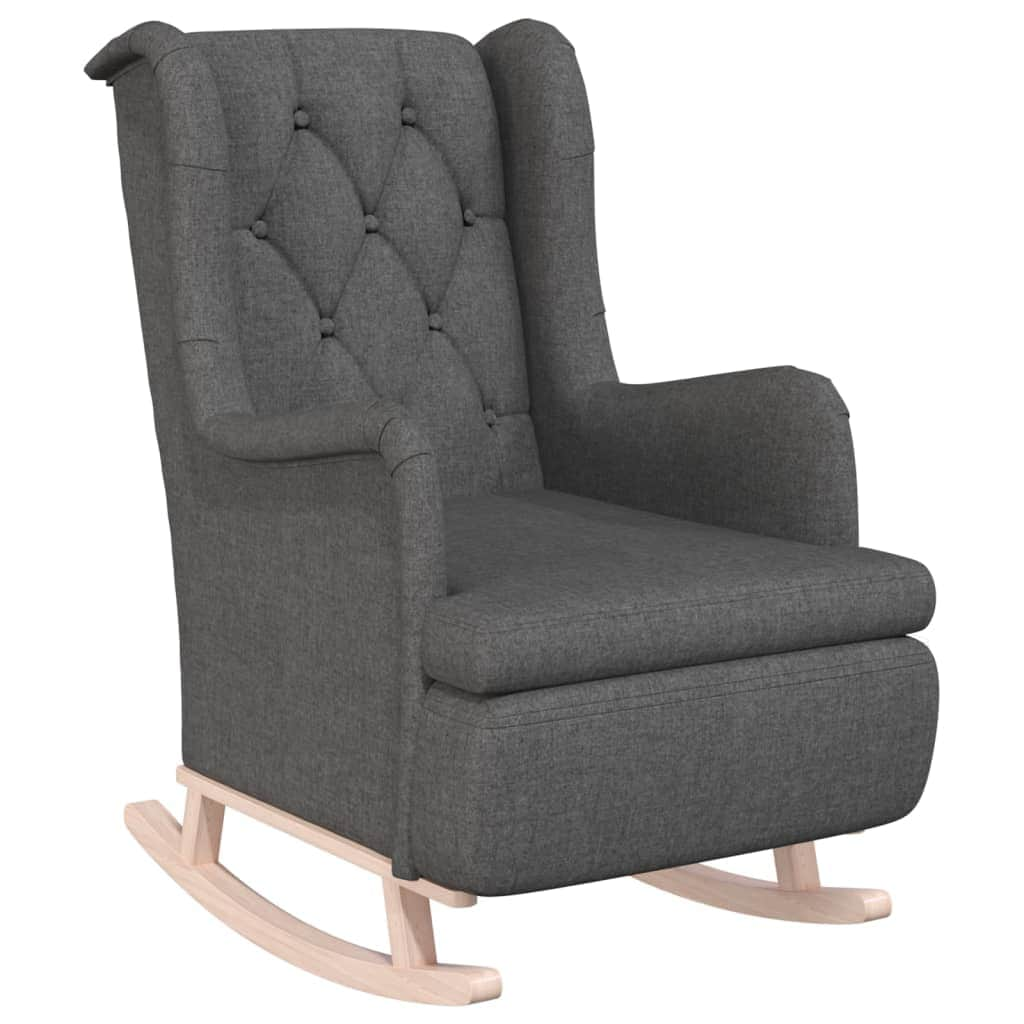 Armchair with Solid Rubber Wood Rocking Legs Dark Grey Fabric