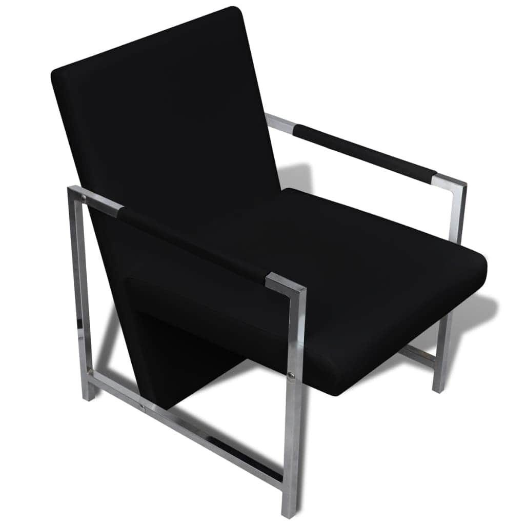 Armchairs 2 pcs with Chrome Frame Black Leather