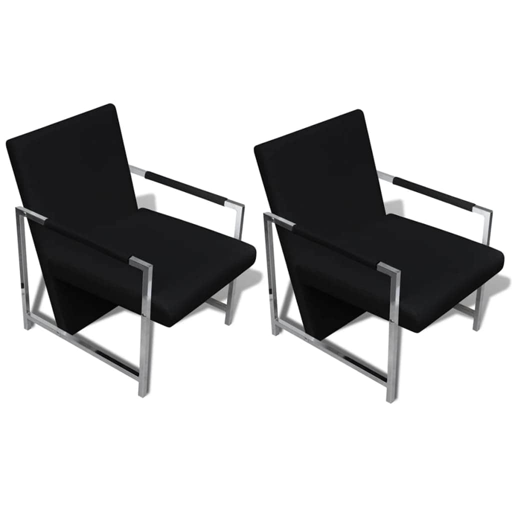 Armchairs 2 pcs with Chrome Frame Black Leather