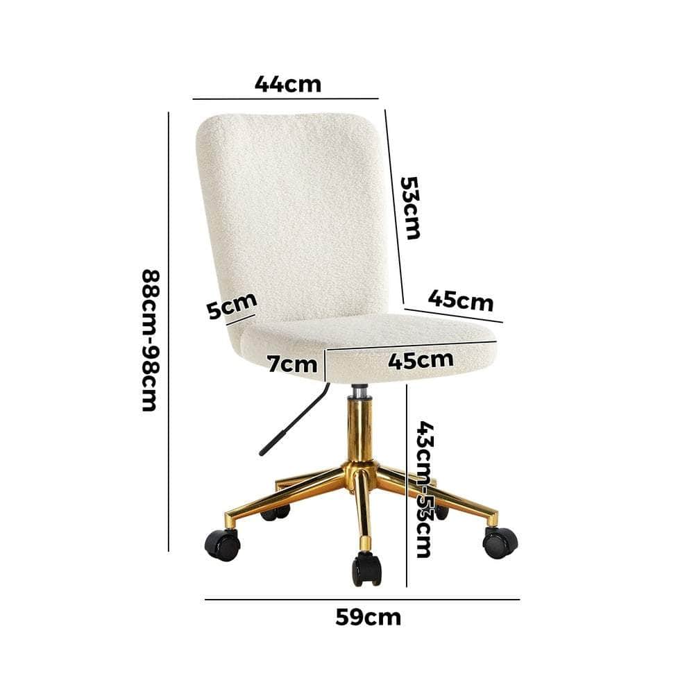 Armless Home Office Chair Boucle White&Gold