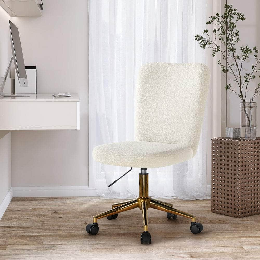 Armless Home Office Chair Boucle White&Gold