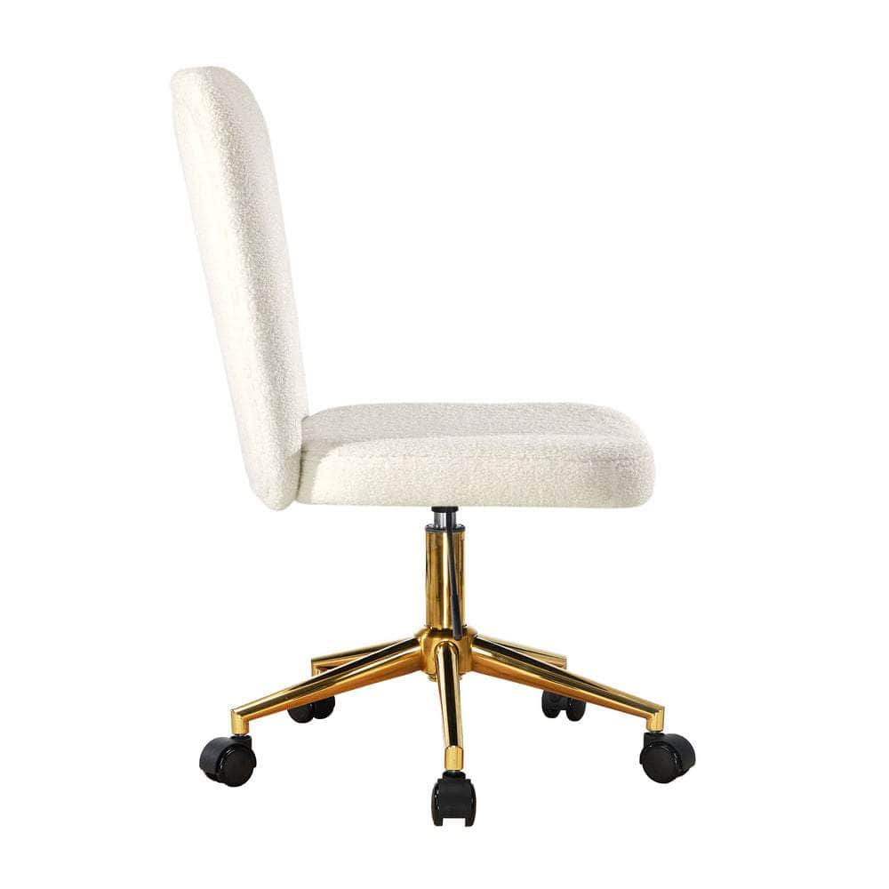 Armless Home Office Chair Boucle White&Gold