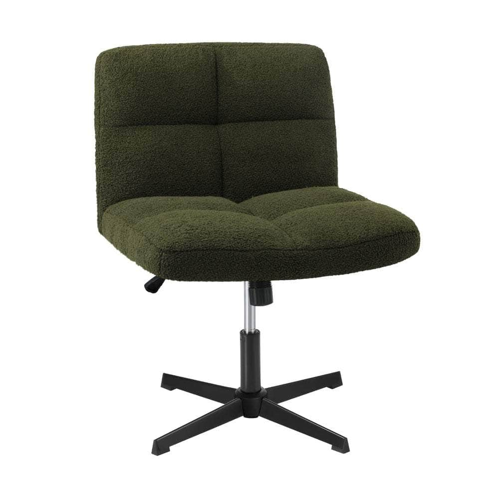 Armless Office Chair Wide Seat Boucle Green/White