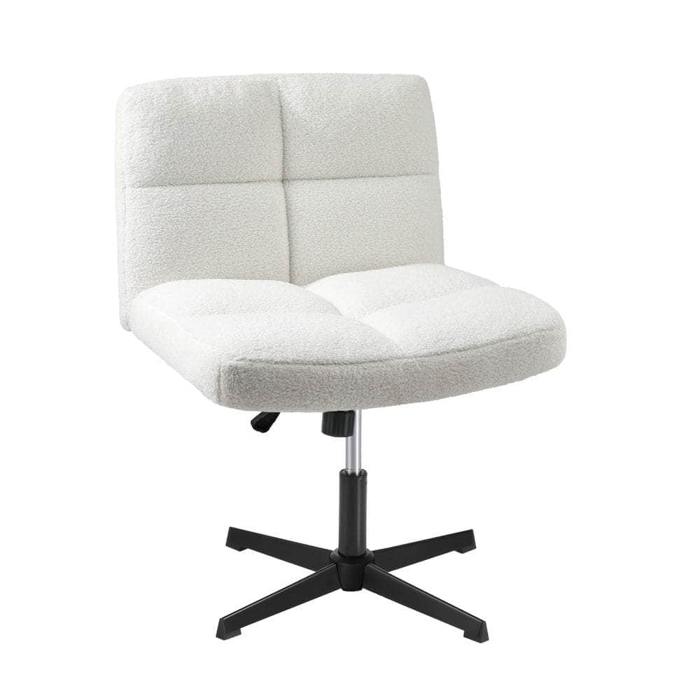 Armless Office Chair Wide Seat Boucle Green/White