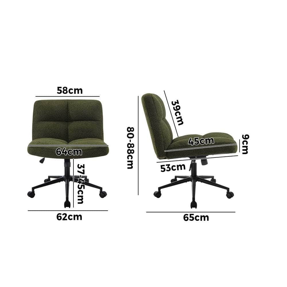 Armless Office Chair Wide Seat Boucle Green/White