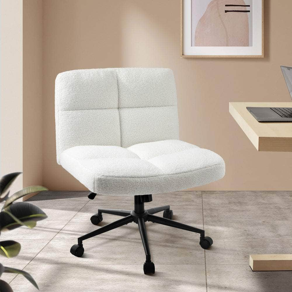 Armless Office Chair Wide Seat Boucle Green/White