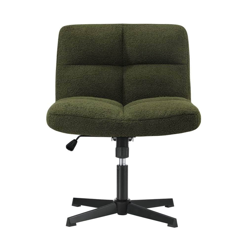 Armless Office Chair Wide Seat Boucle Green/White