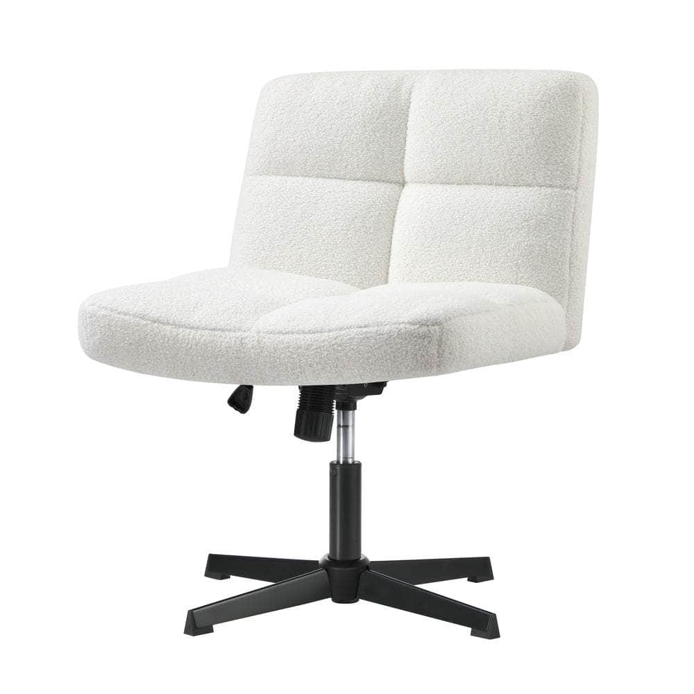 Armless Office Chair Wide Seat Boucle Green/White