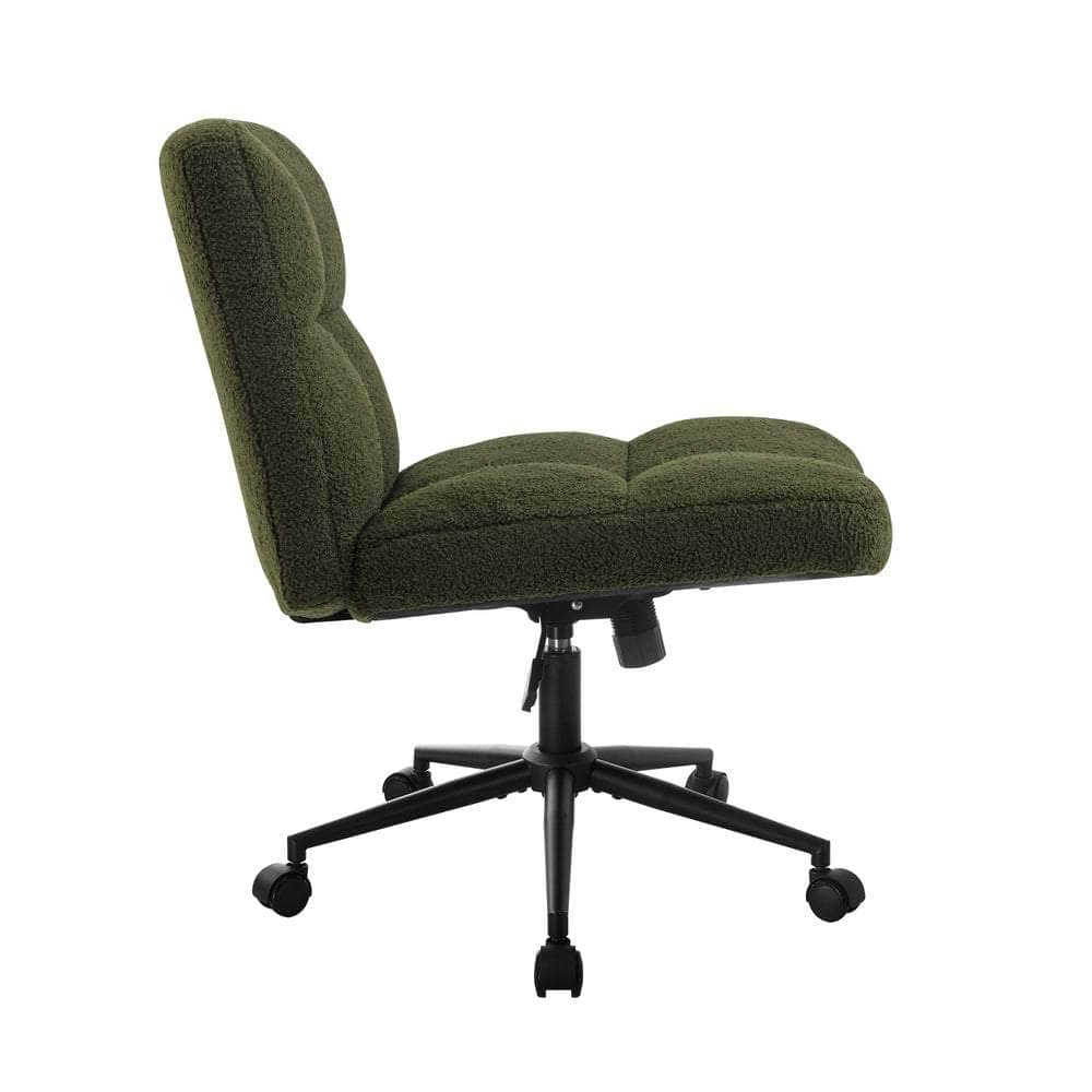 Armless Office Chair Wide Seat Boucle Green/White