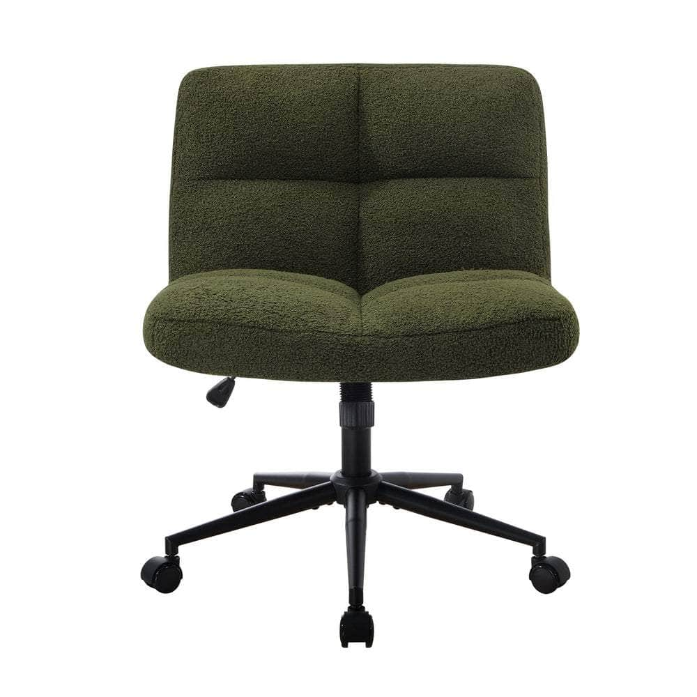 Armless Office Chair Wide Seat Boucle Green/White