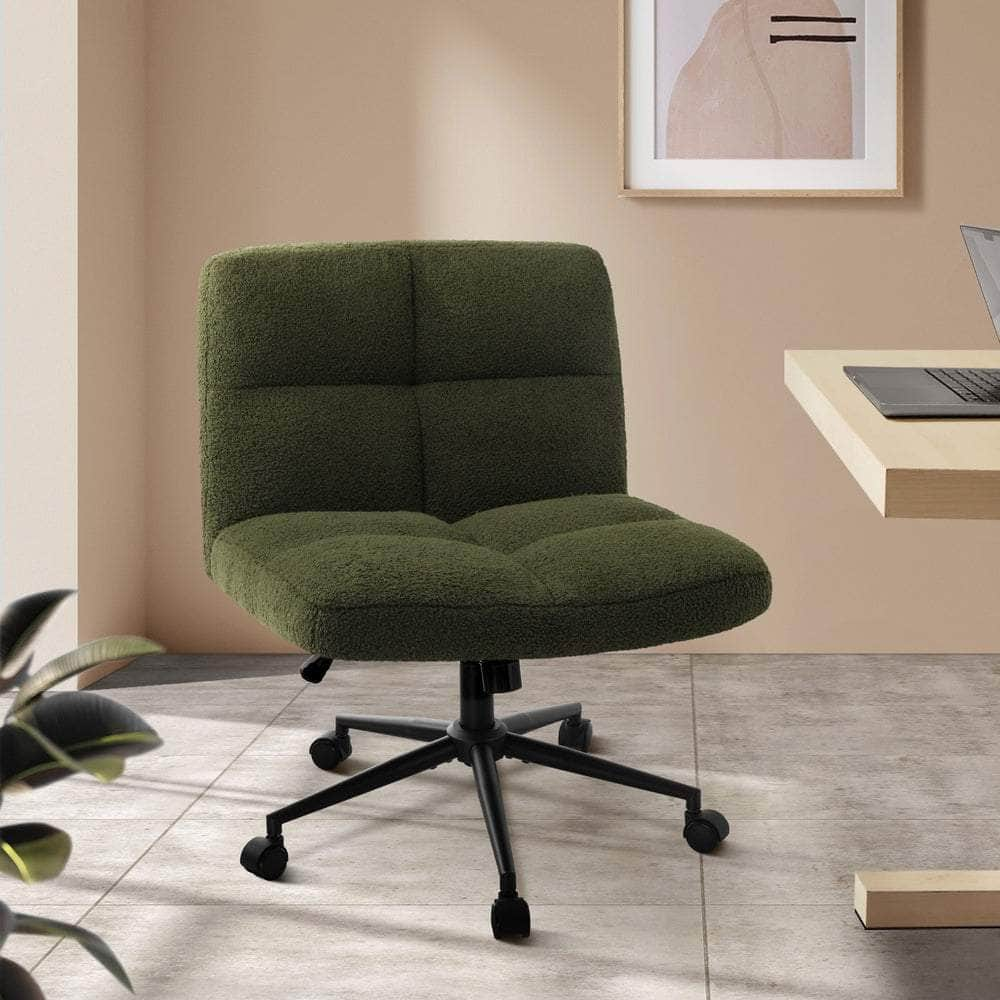 Armless Office Chair Wide Seat Boucle Green/White