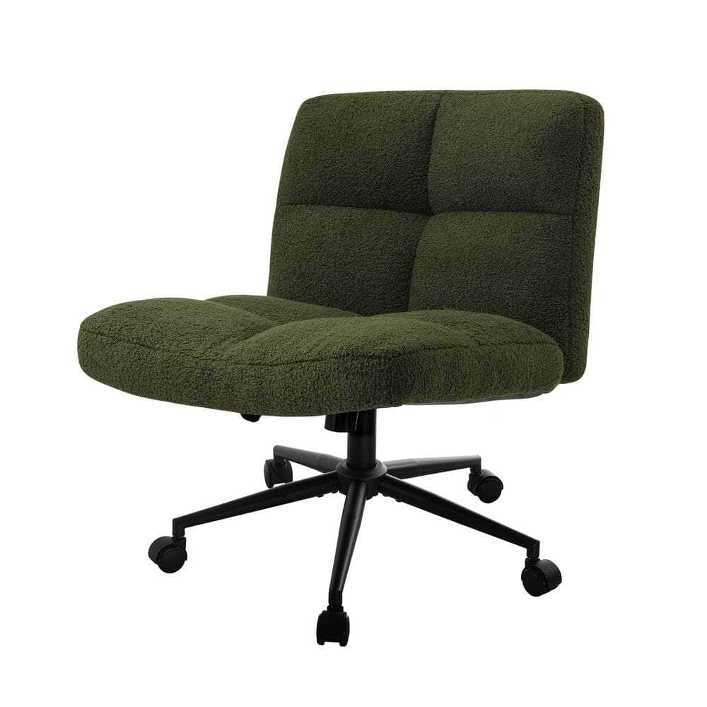 Armless Office Chair Wide Seat Boucle Green/White