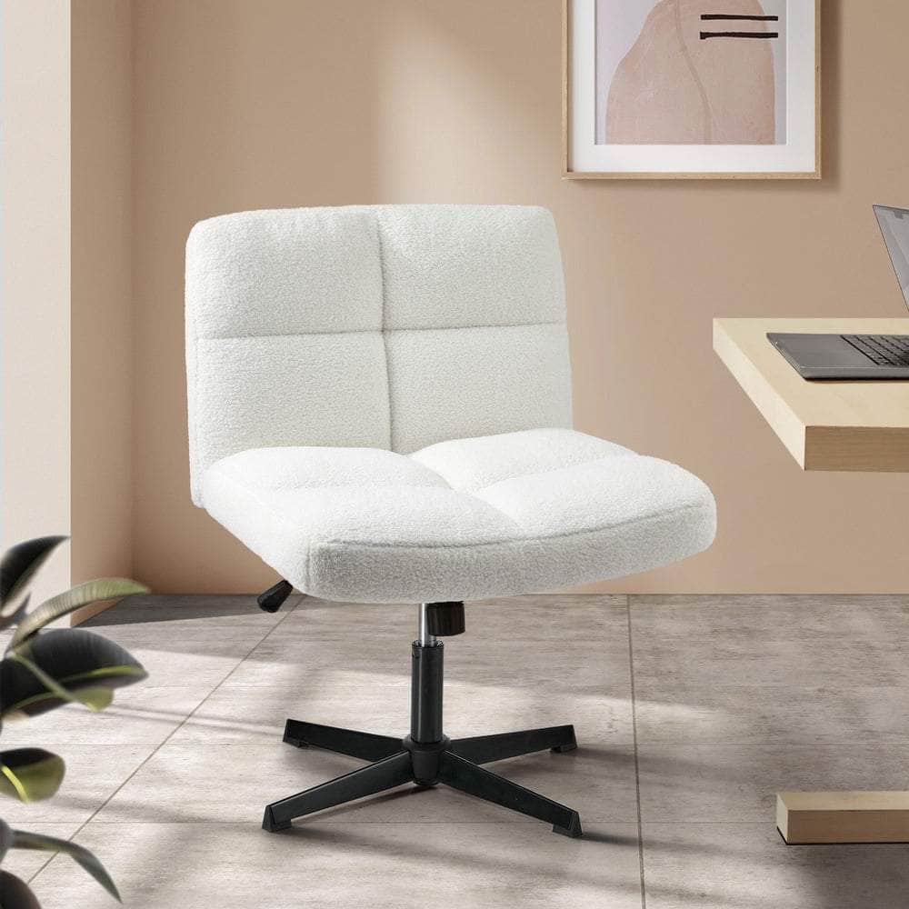 Armless Office Chair Wide Seat Boucle Green/White