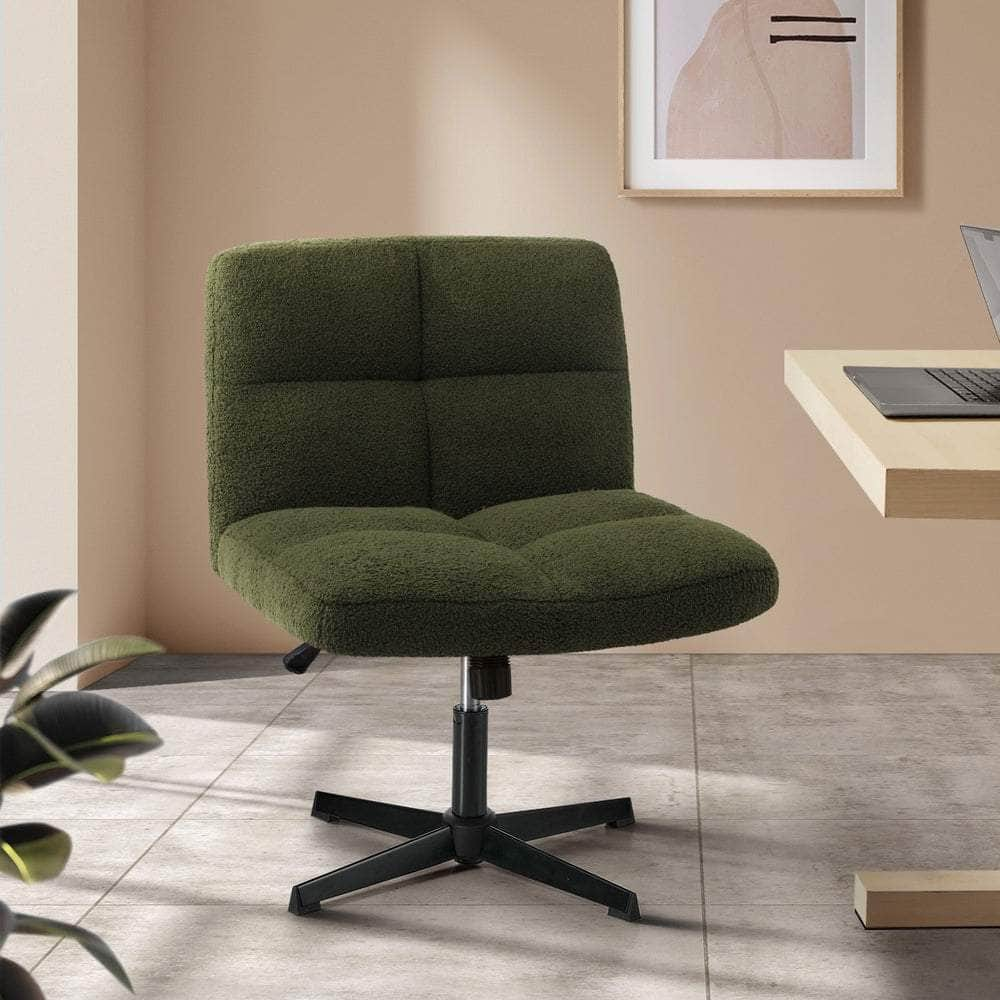 Armless Office Chair Wide Seat Boucle Green/White