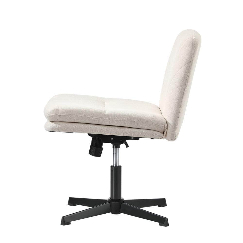 Armless Office Chair Wide Seat Linen Beige/Charcoal