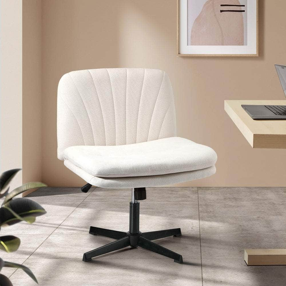 Armless Office Chair Wide Seat Linen Beige/Charcoal