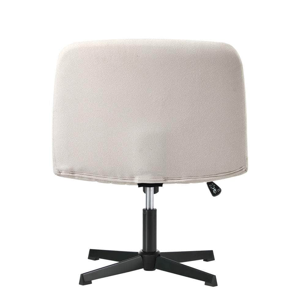 Armless Office Chair Wide Seat Linen Beige/Charcoal