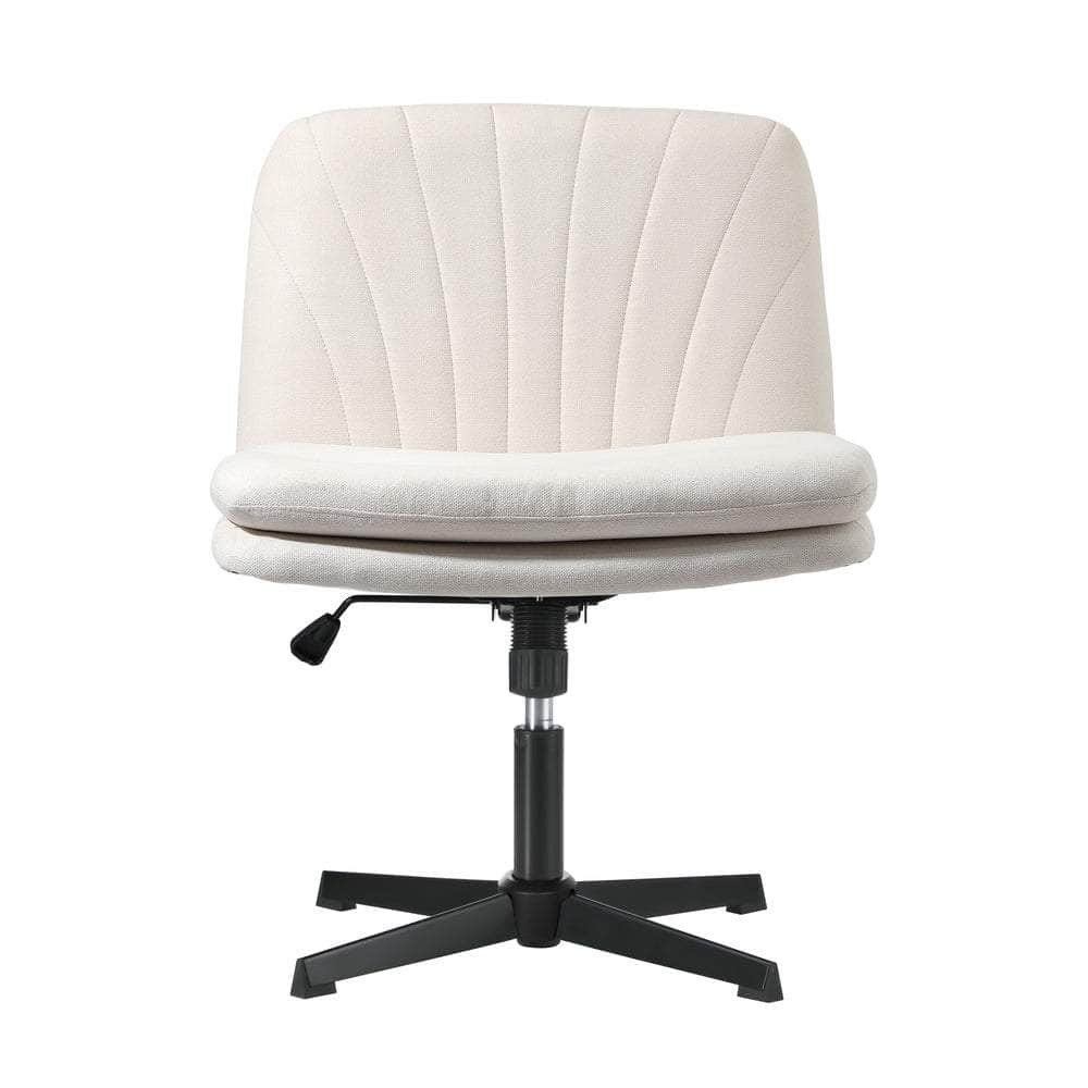 Armless Office Chair Wide Seat Linen Beige/Charcoal