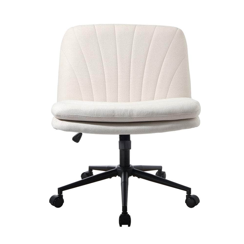 Armless Office Chair Wide Seat Linen Beige/Charcoal