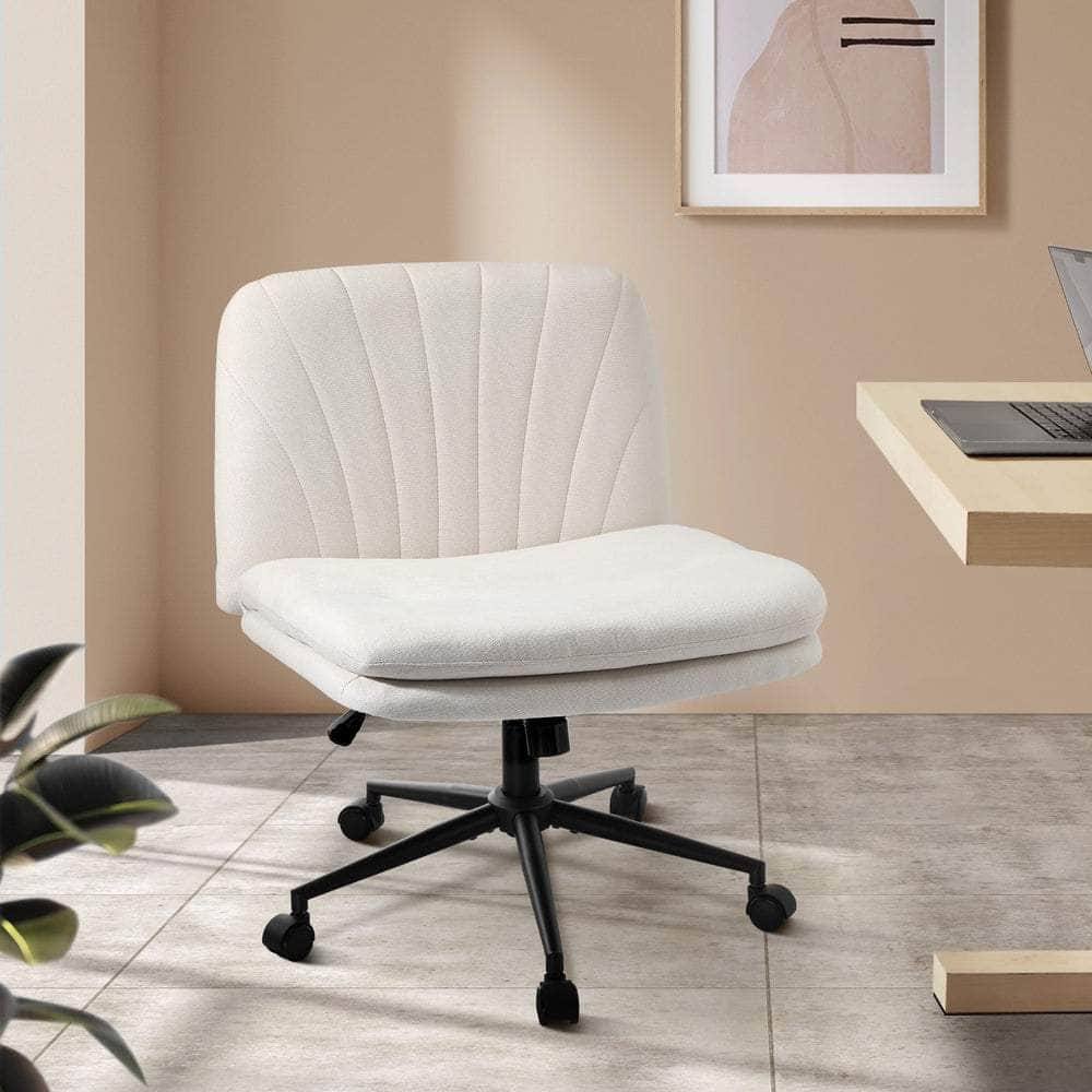 Armless Office Chair Wide Seat Linen Beige/Charcoal