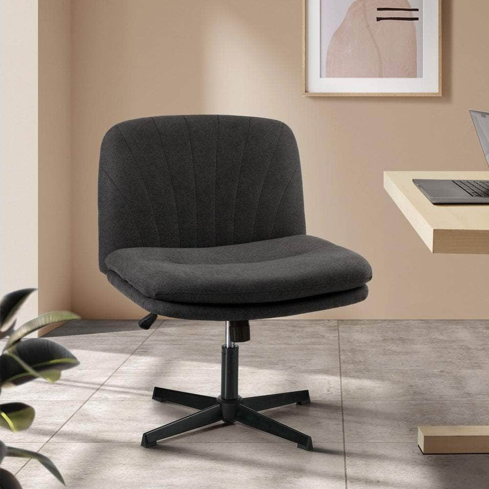 Armless Office Chair Wide Seat Linen Beige/Charcoal