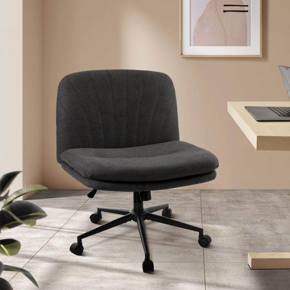 Armless Office Chair Wide Seat Linen Beige/Charcoal