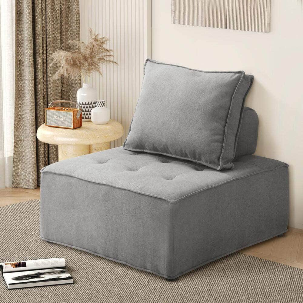 Armless Sofa with Adjustable Back Modular Lounge Chair Grey 1PC