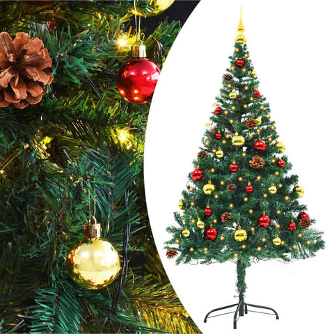 Artificial Christmas Tree with Baubles and LEDs Green 150 cm