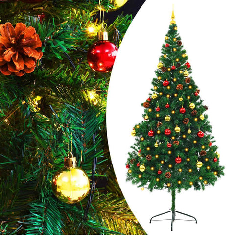 Artificial Christmas Tree with Baubles and LEDs Green 210 cm