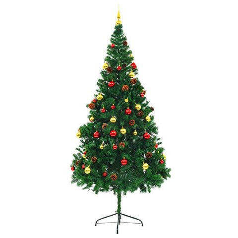 Artificial Christmas Tree with Baubles and LEDs Green 210 cm