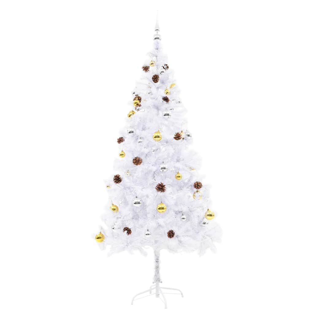 Artificial Christmas Tree with Baubles and LEDs White 180 cm