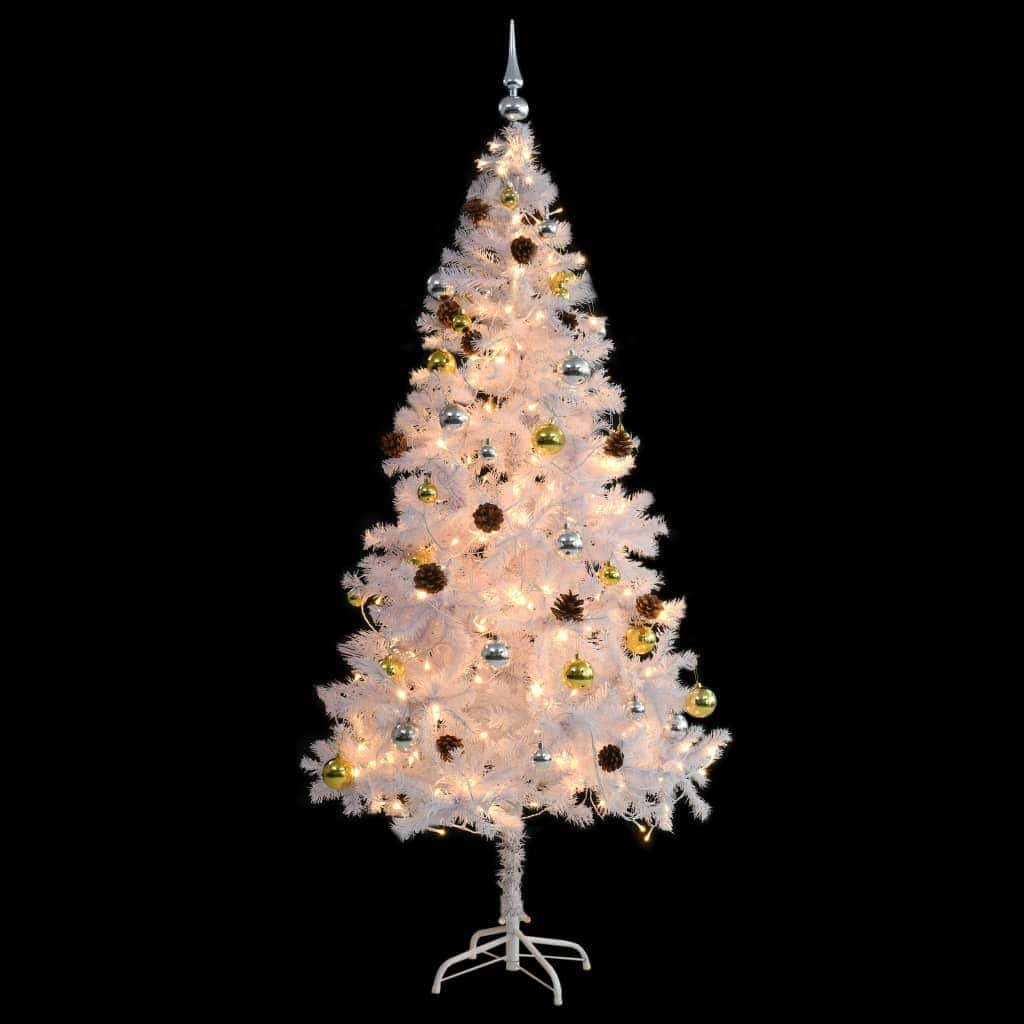 Artificial Christmas Tree with Baubles and LEDs White 180 cm